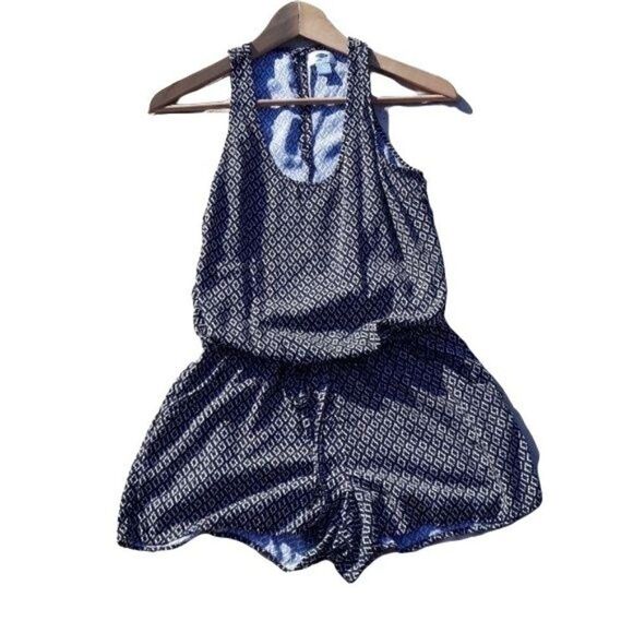 Old Navy Romper Womens XS Tank Aztec Drawstring Waist Flowy Shorts Black - Picture 1 of 8